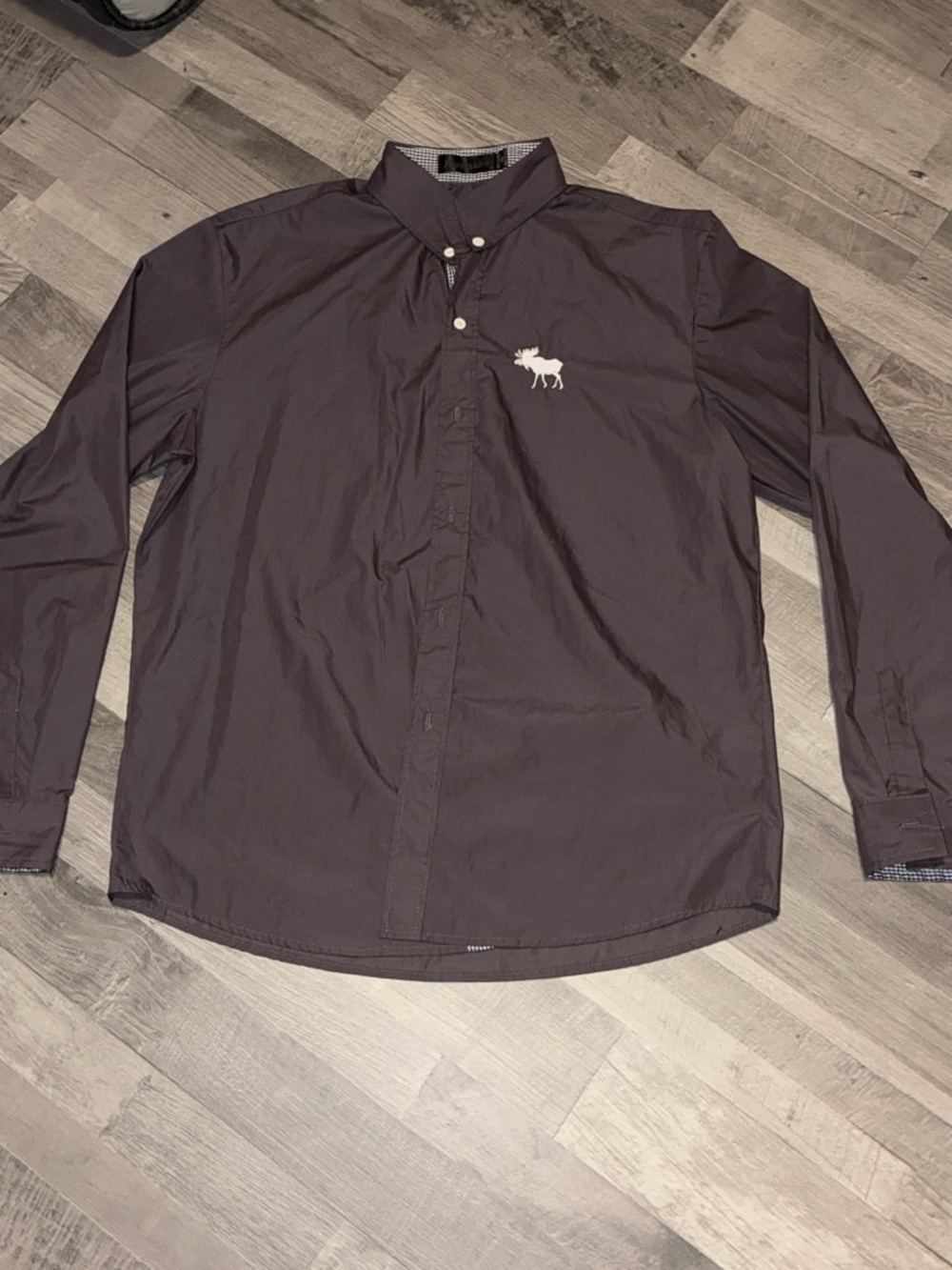 Men's Long-Sleeve Button-Down Shirt in brown with Moose Logo